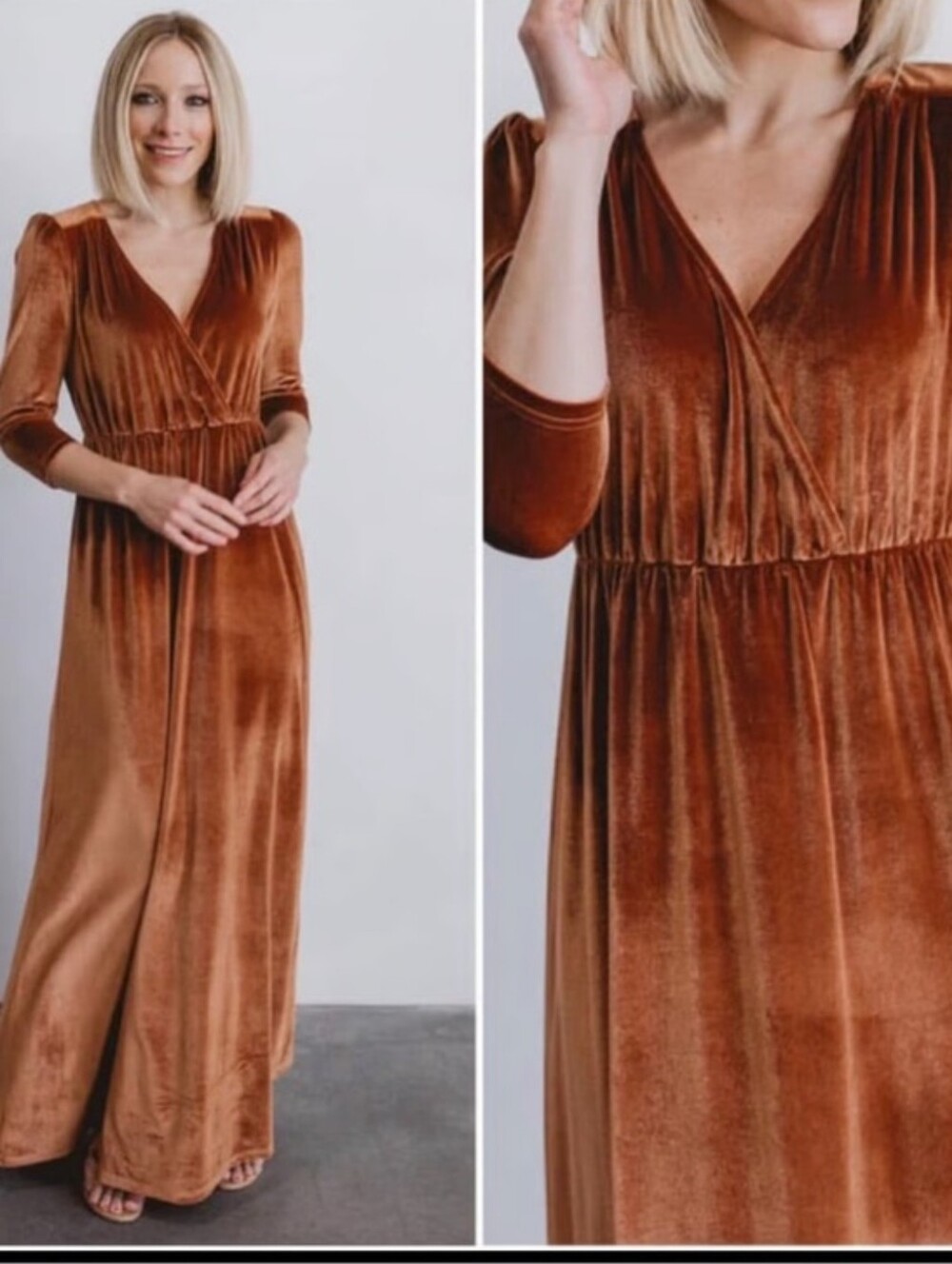Baltic Born Velvet Surplice Maxi Dress - Burnt Sienna XXL Floor Length Faux Wrap
